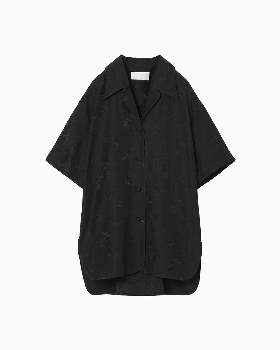 Karako Jacquard Open Collar Shirt - black - Mame Kurogouchi