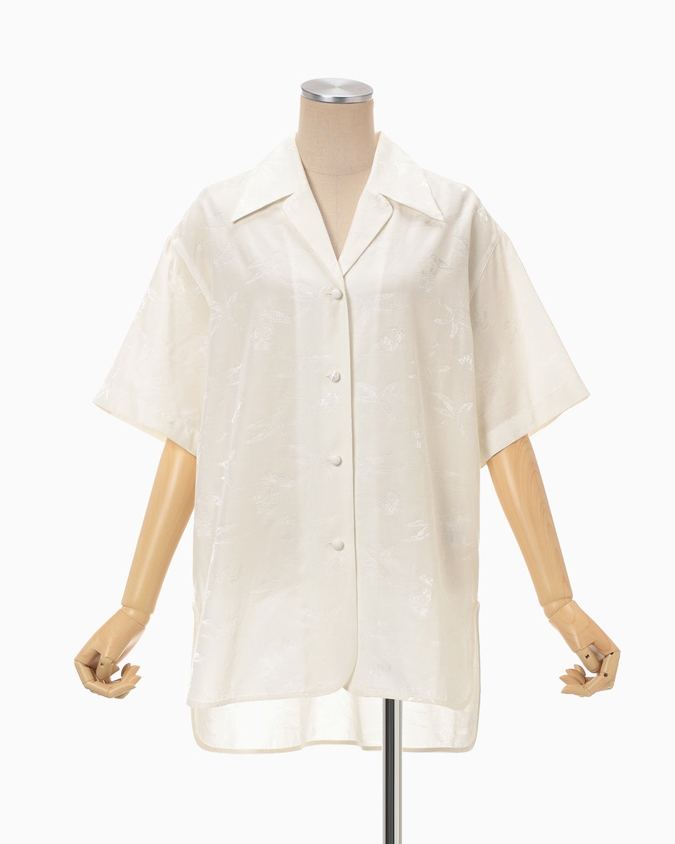Karako Jacquard Open Collar Shirt - ecru - Mame Kurogouchi