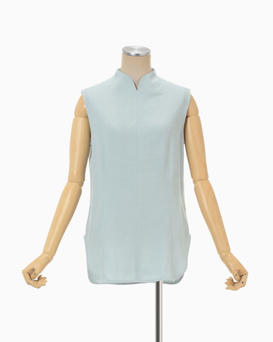 Puffed Floral Jacquard Sleeveless Top - blue - Mame Kurogouchi