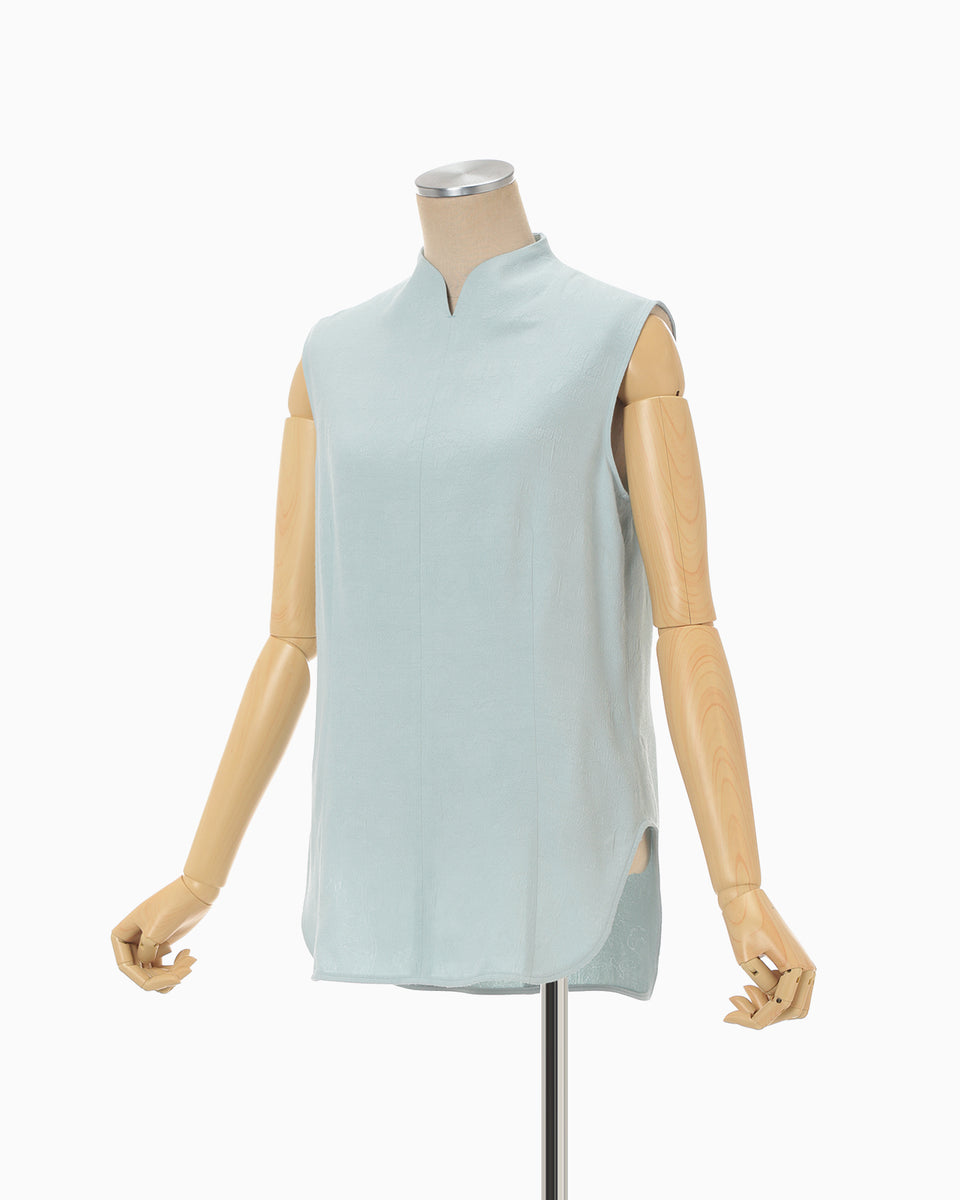 Puffed Floral Jacquard Sleeveless Top - blue - Mame Kurogouchi