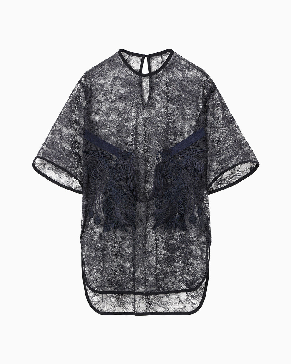 Raschel Lace Embroidered Top - navy - Mame Kurogouchi