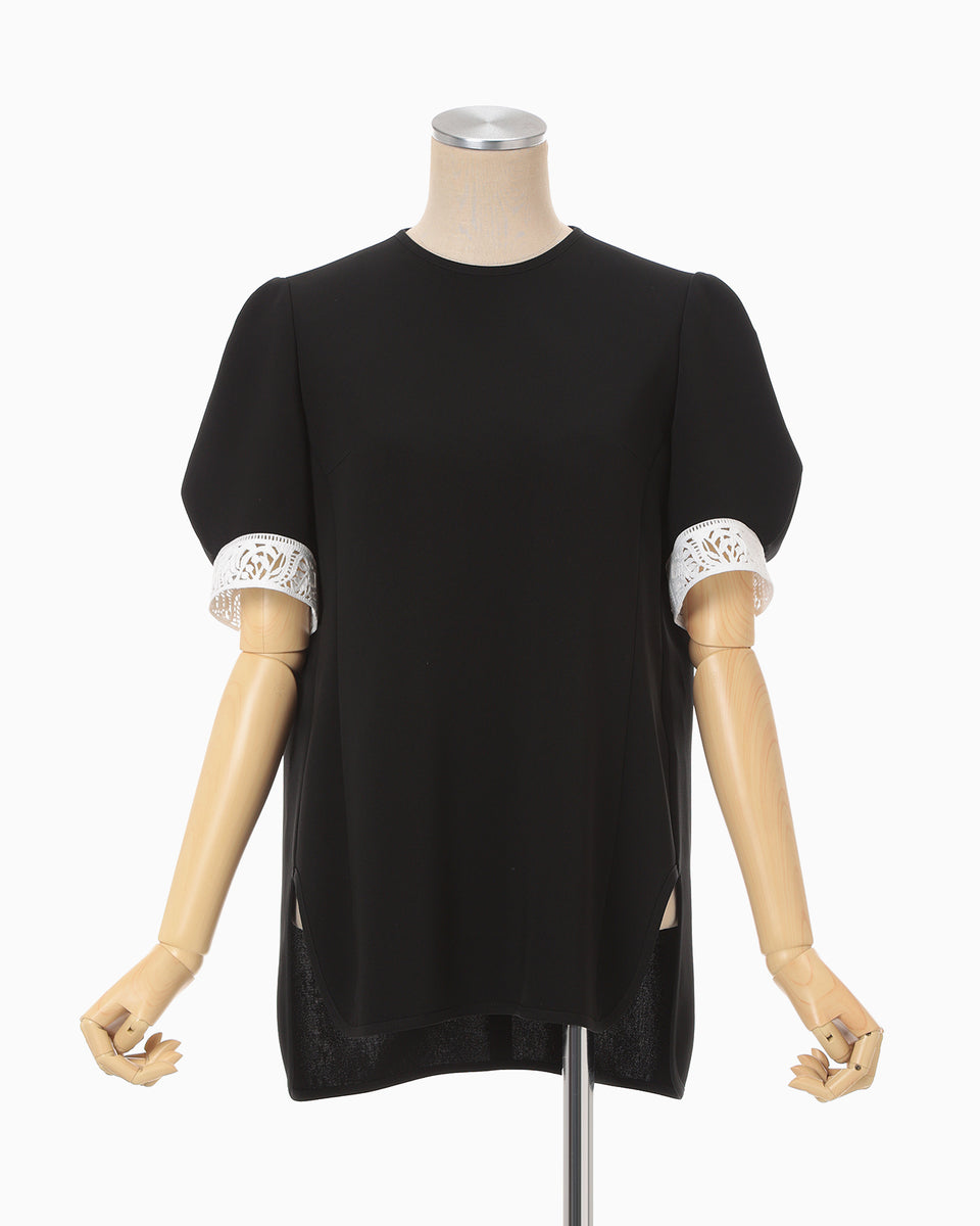 shirakaba様 Triacetate Polyester Embroidered Short Sleeve Top - black - Mame
