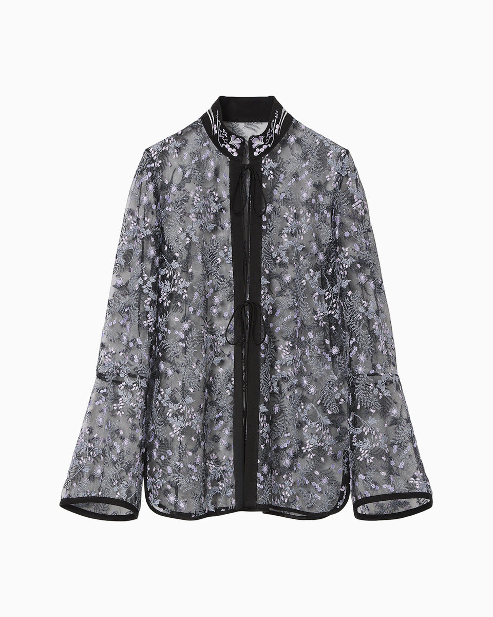 Tulle Lace Stand Collar Shirt - black - Mame Kurogouchi