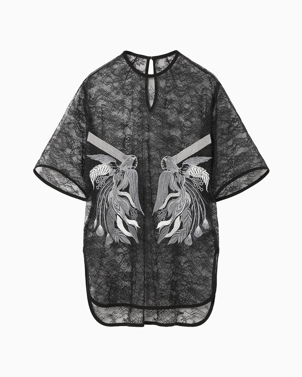 Raschel Lace Embroidered Top - black × grey - Mame Kurogouchi