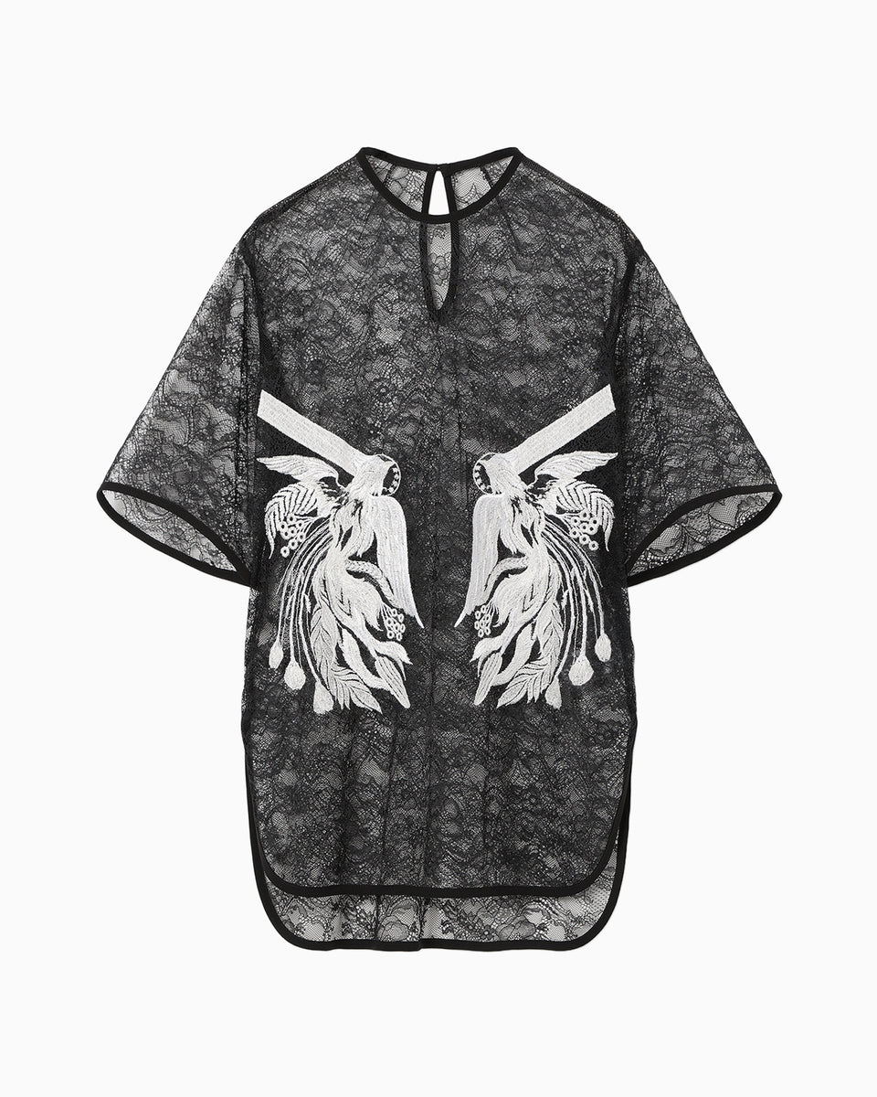 mame kurogouchi 刺繍トップス19ss Raschel Lace Embroidered Top - black × white - Mame Kurogouchi