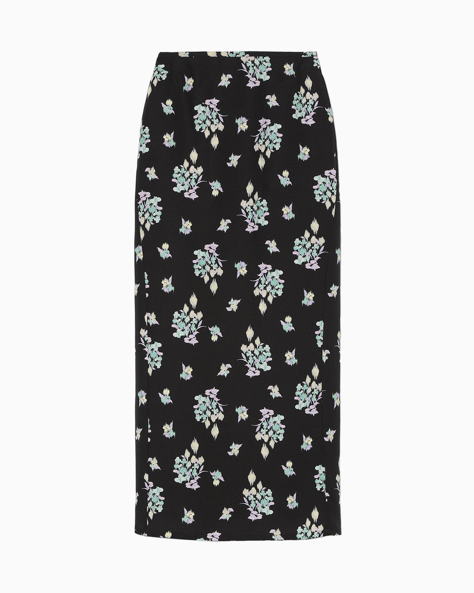 Floral Motif Printed Skirt - black - Mame Kurogouchi
