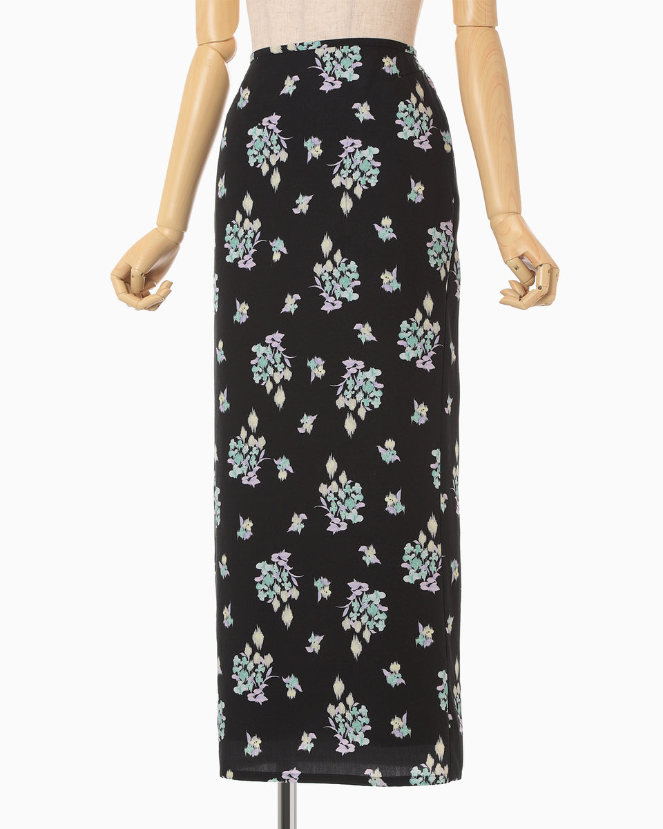 Floral Motif Printed Skirt - black - Mame Kurogouchi