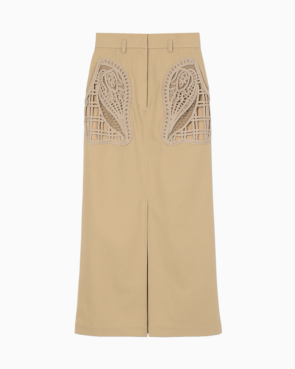 Cording Embroidery Detailed I-line Skirt - beige - Mame Kurogouchi