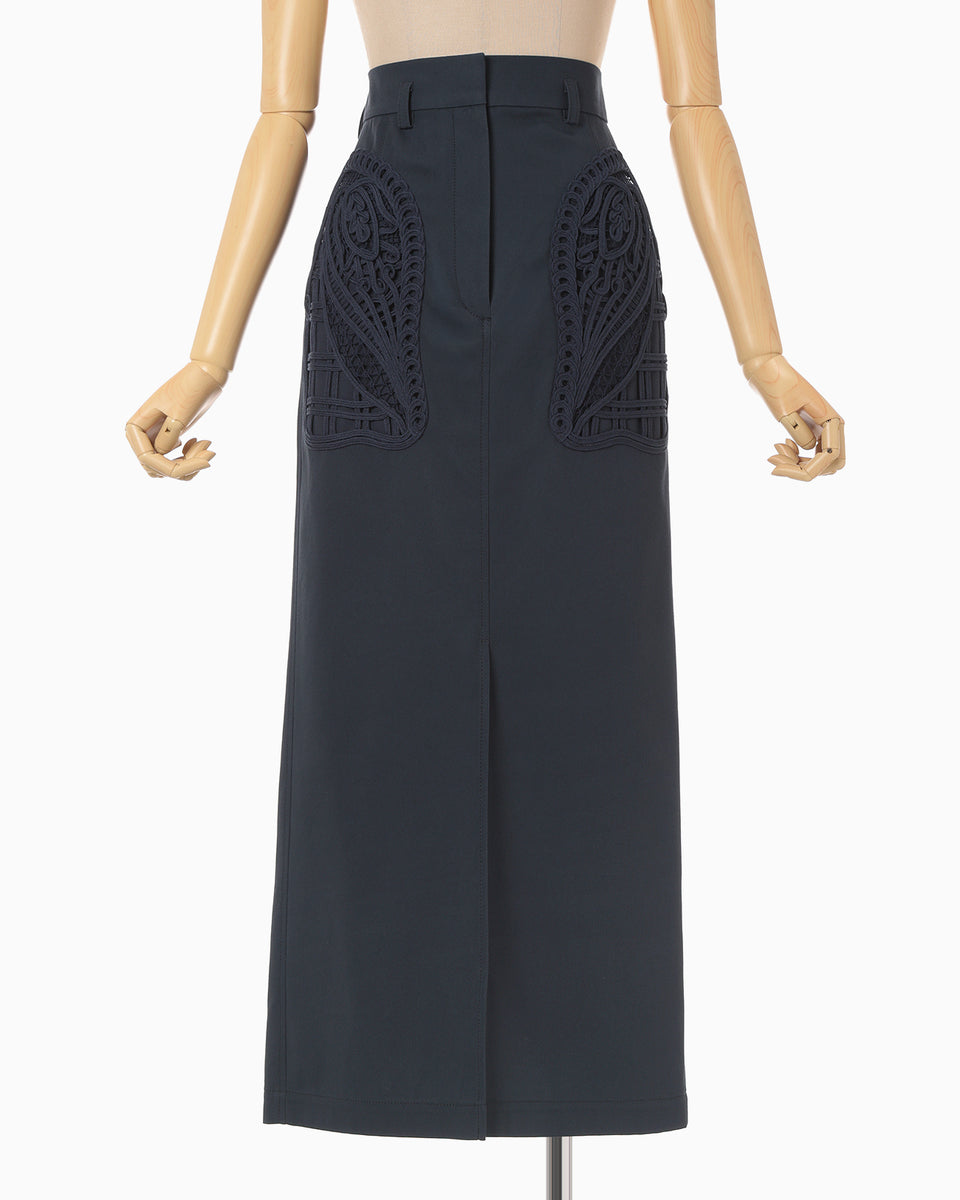 Cording Embroidery Detailed I-line Skirt - navy - Mame Kurogouchi