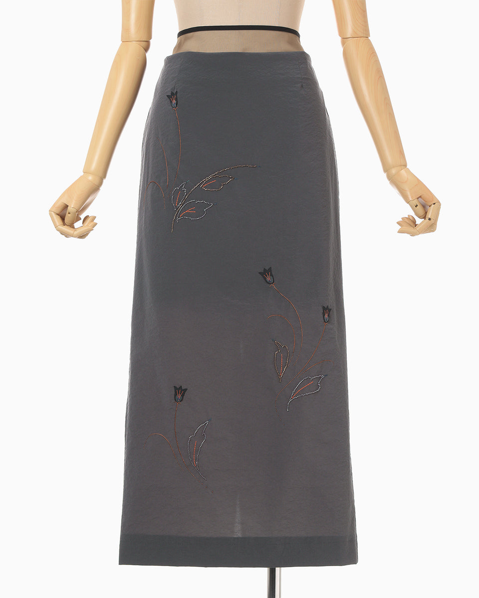 Stretch Beaded Detail Skirt - grey - Mame Kurogouchi