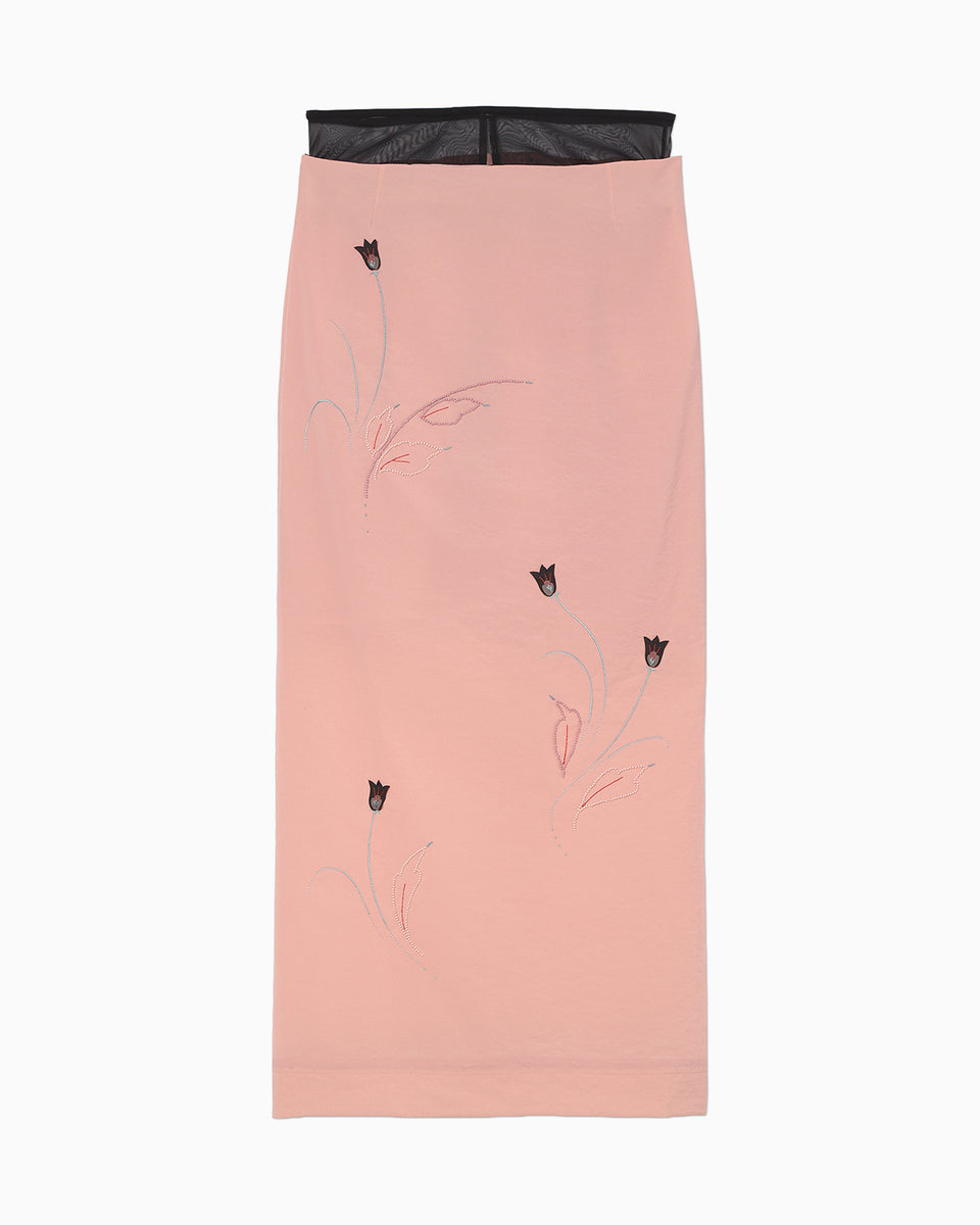 Stretch Beaded Detail Skirt - pink - Mame Kurogouchi