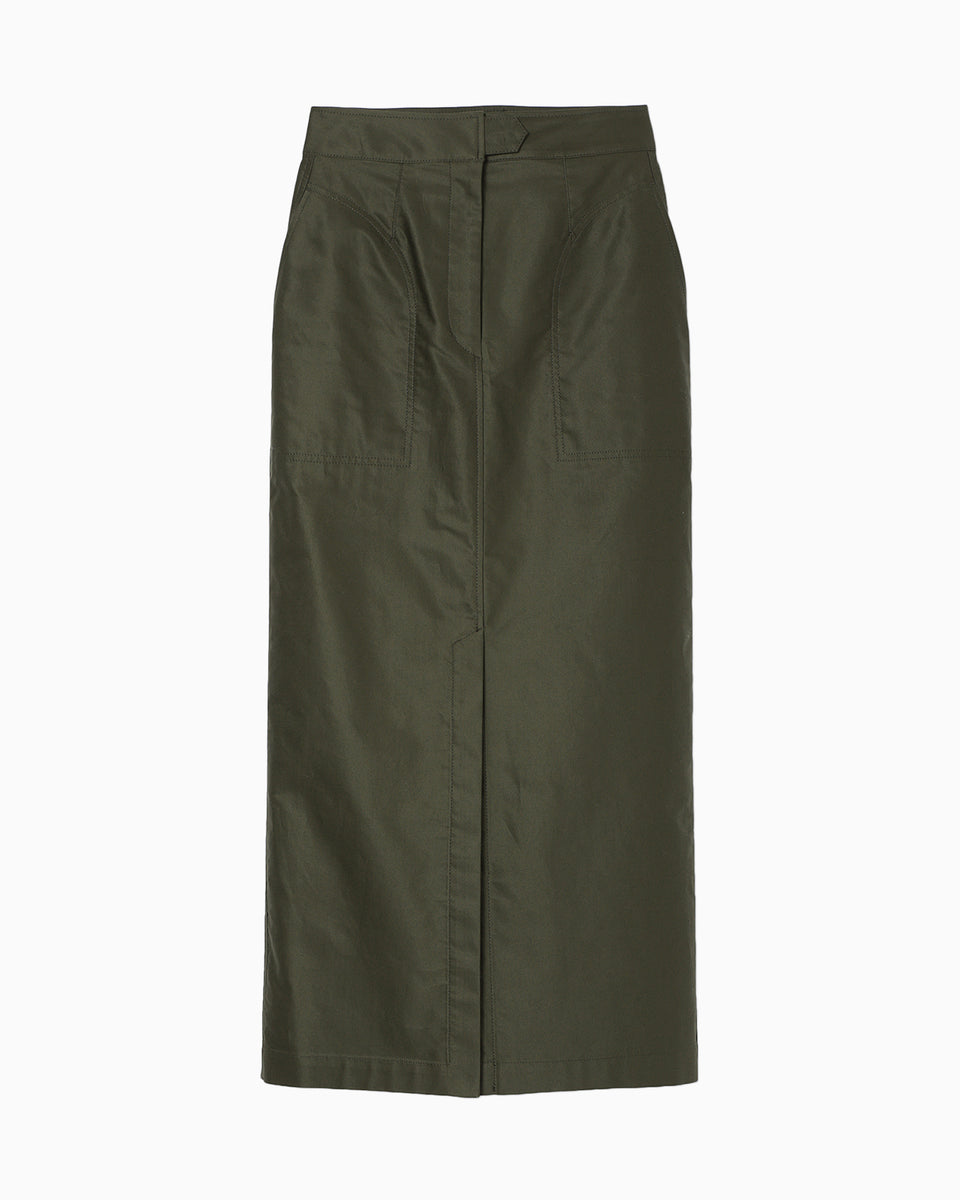 Cotton High Waisted Work Skirt - khaki - Mame Kurogouchi