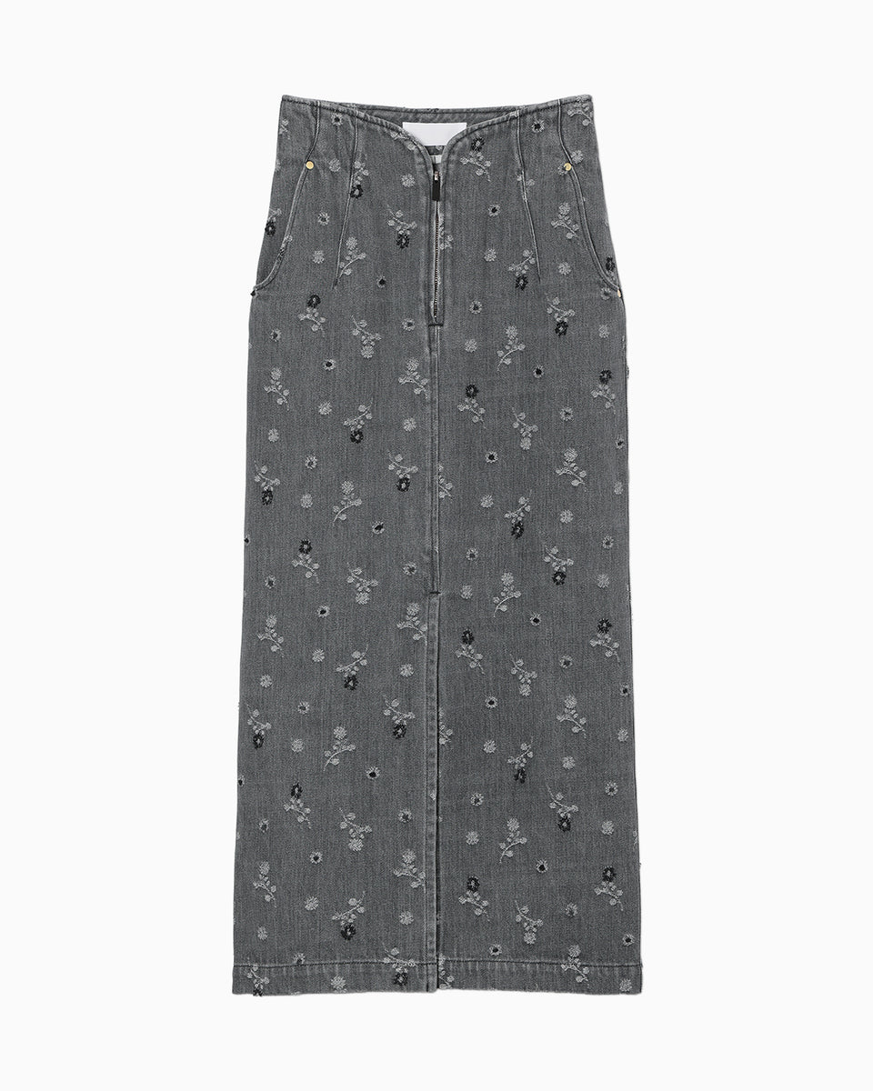 Floral Jacquard High Waisted Denim Skirt - grey - Mame Kurogouchi