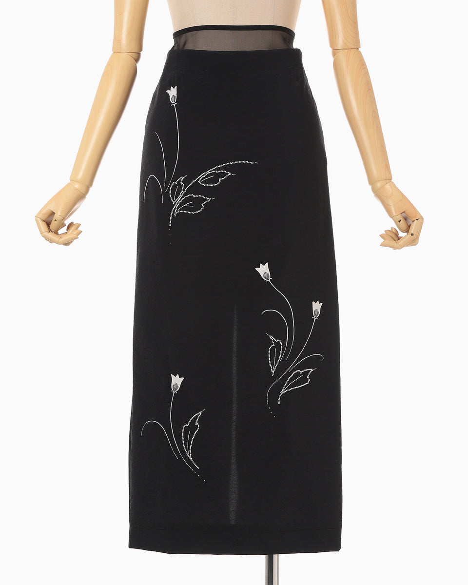 Stretch Beaded Detail Skirt - black - Mame Kurogouchi