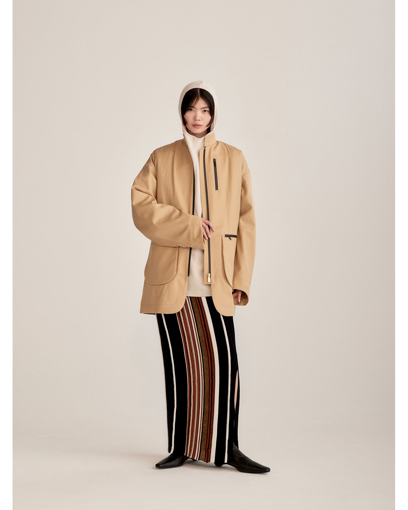 Wool Gabardine Coat With Detouchable Quilted liner - beige