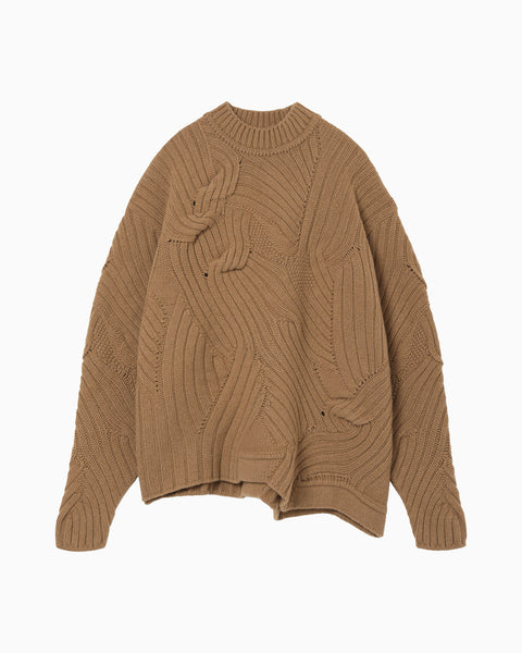 Basket Motif Cable Stitch Knitted Pullover - brown
