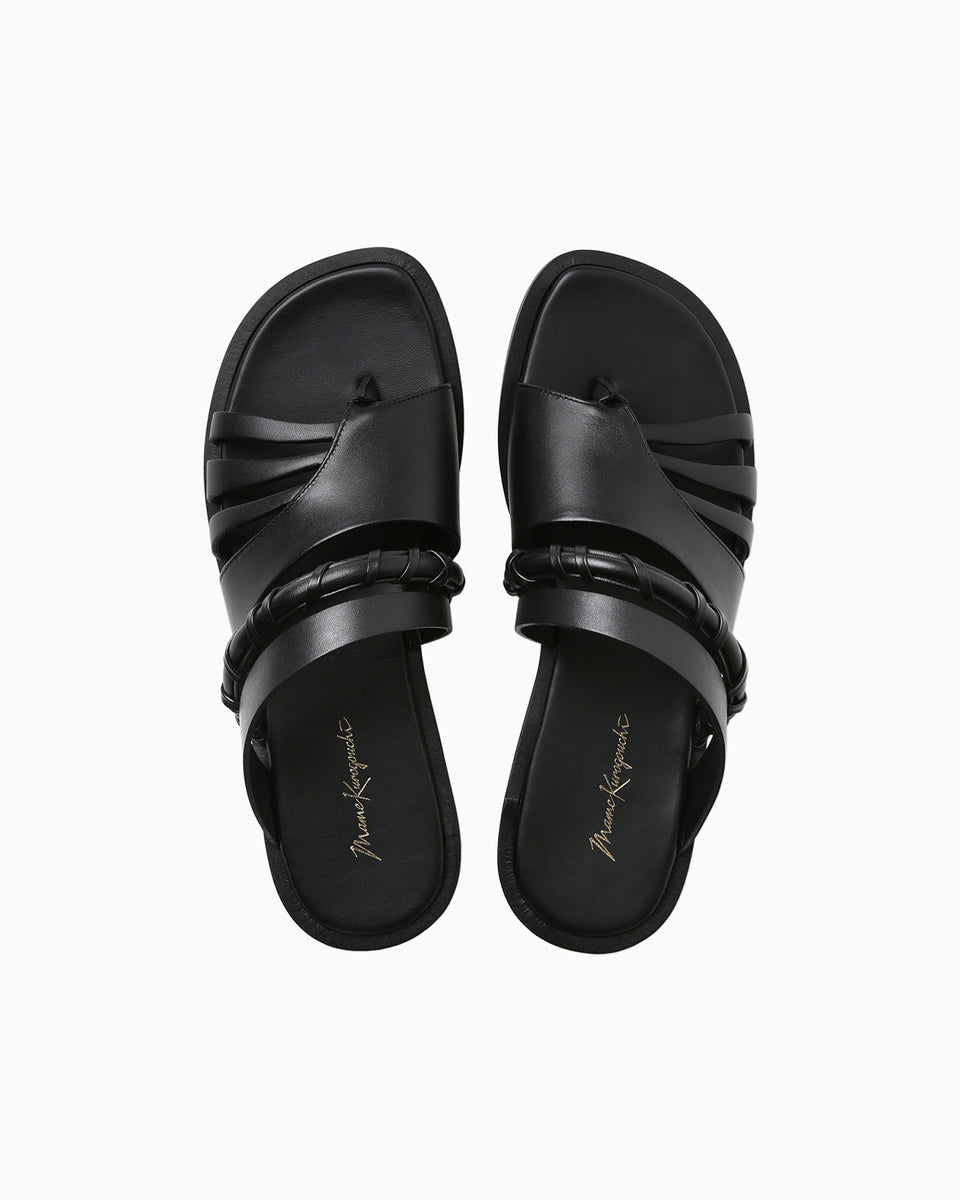 Plait Detailed Leather Sandals - black - Mame Kurogouchi