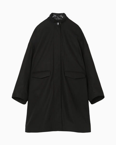 Cording Embroidery Detail Cotton Over Size Coat - black