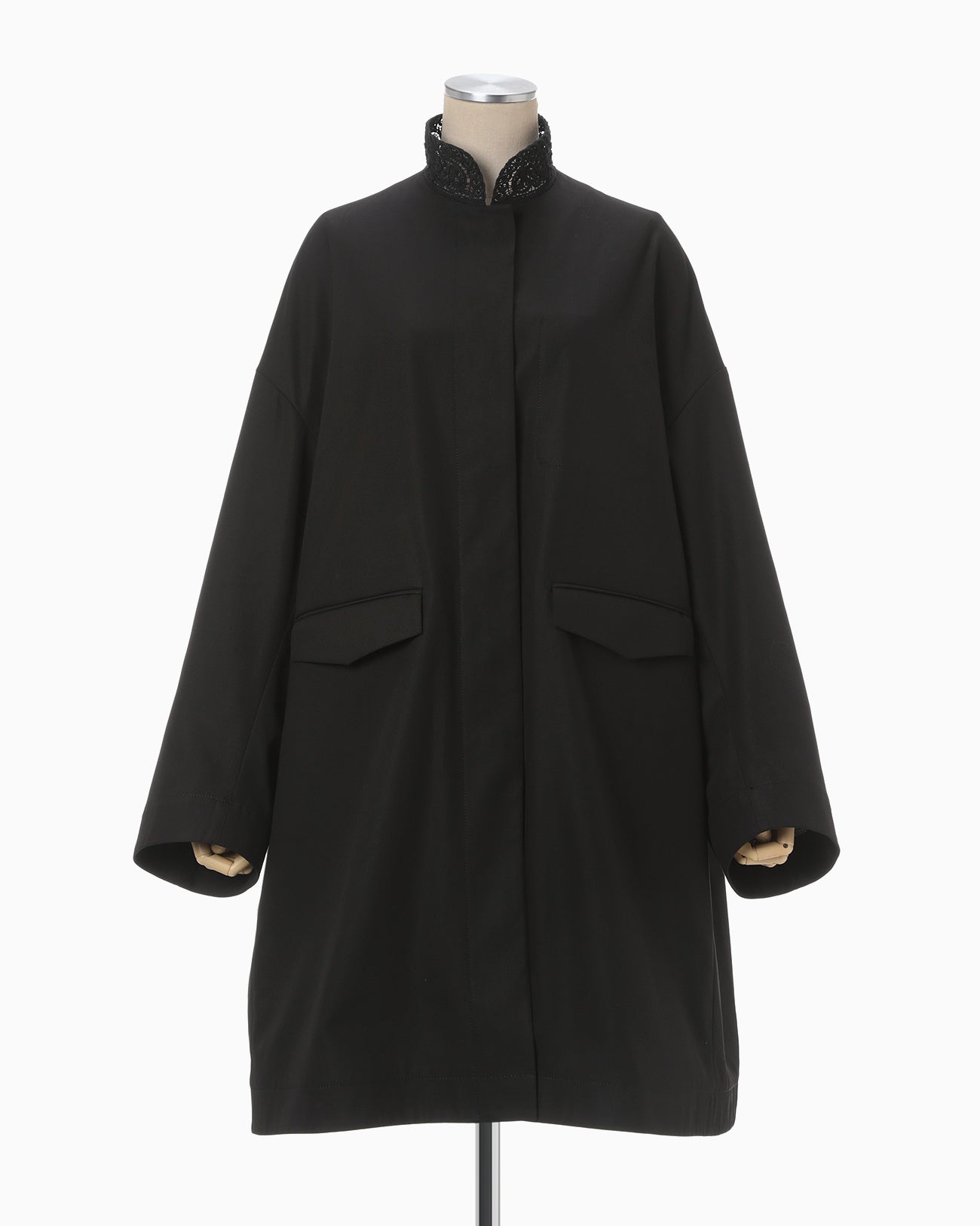 Cording Embroidery Detail Cotton Over Size Coat - black
