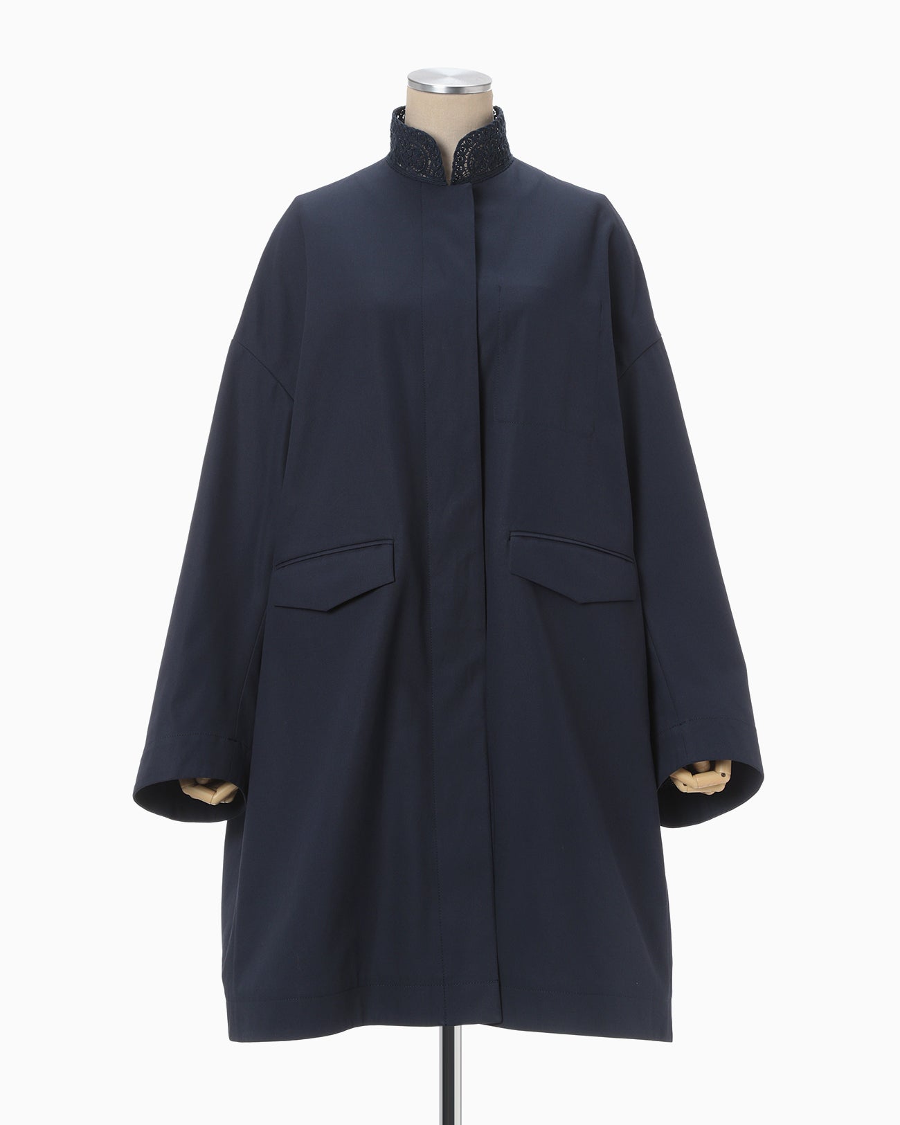 Cording Embroidery Detail Cotton Over Size Coat - navy