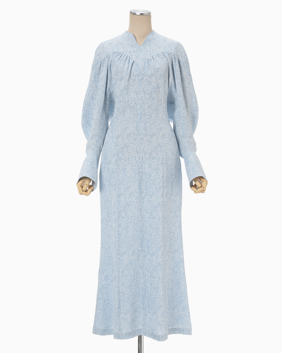 Floral Pattern Acetate Rayon Jacquard Dress - blue - Mame Kurogouchi