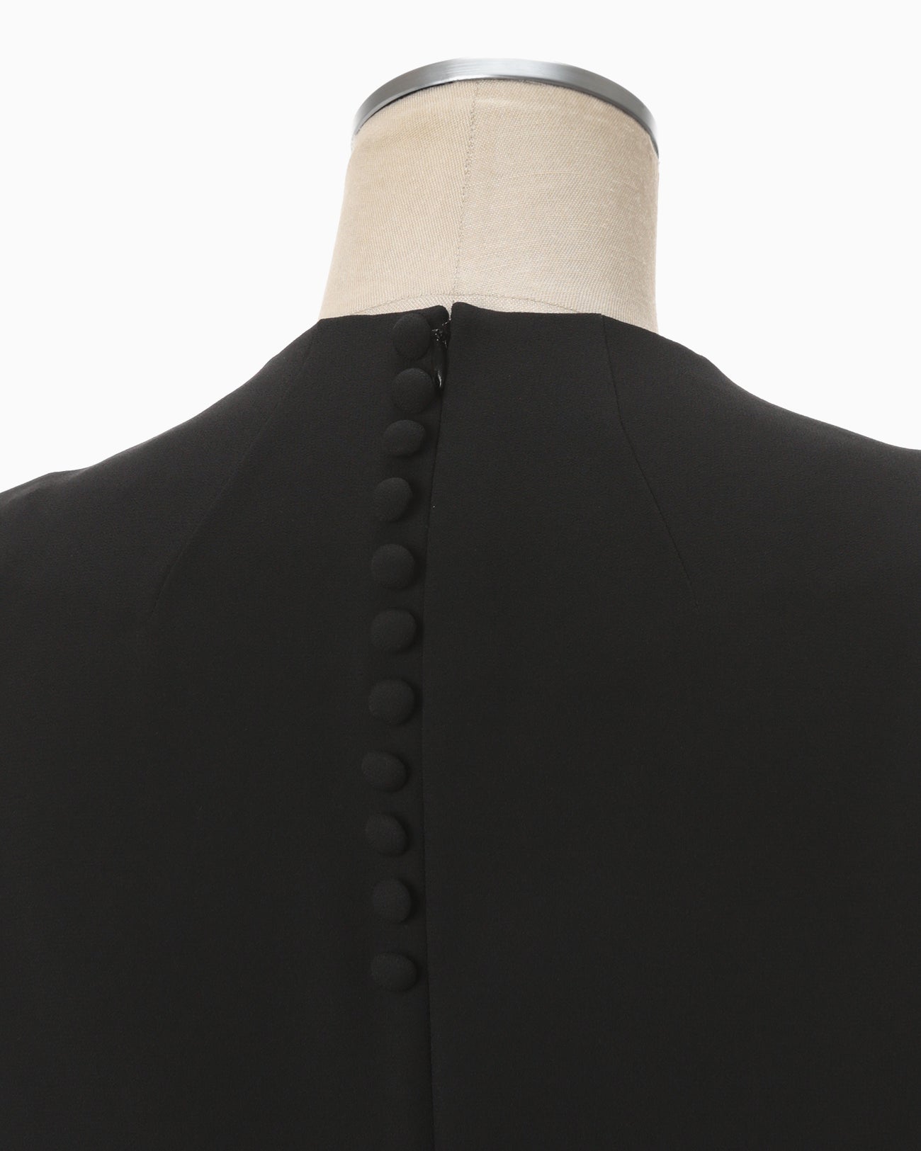 Back Satin Crepe Georgette Embroidered Cuffs I-Line Dress - black