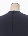 Back Satin Crepe Georgette Embroidered Cuffs I-Line Dress - navy