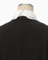 Back Satin Crepe Georgette Embroidered Collar Flared Dress - black