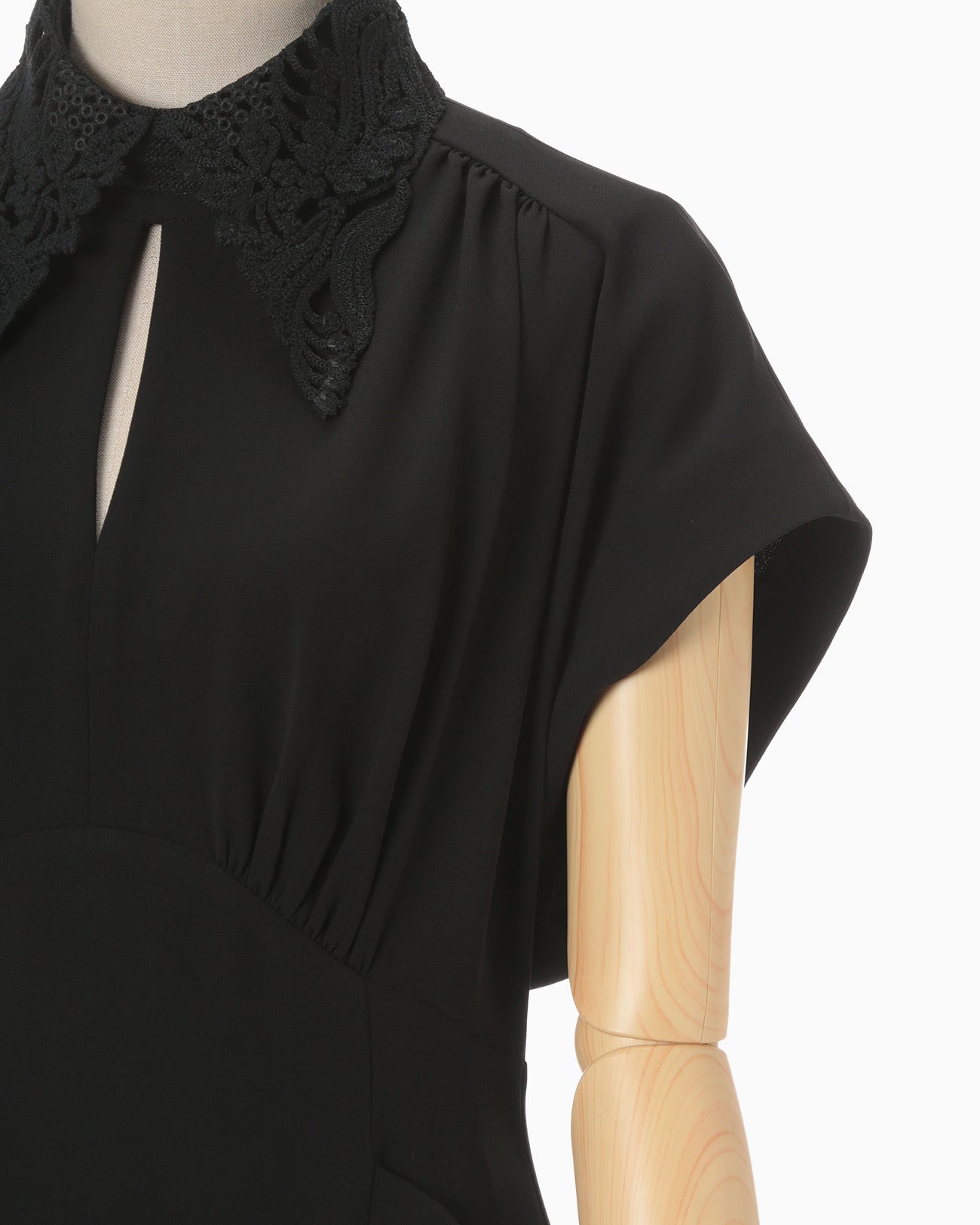 Back Satin Crepe Georgette Embroidered Collar Flared Dress - black × black