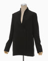 Linen Touch Triacetate Collarless Double Breasted Jacket - black