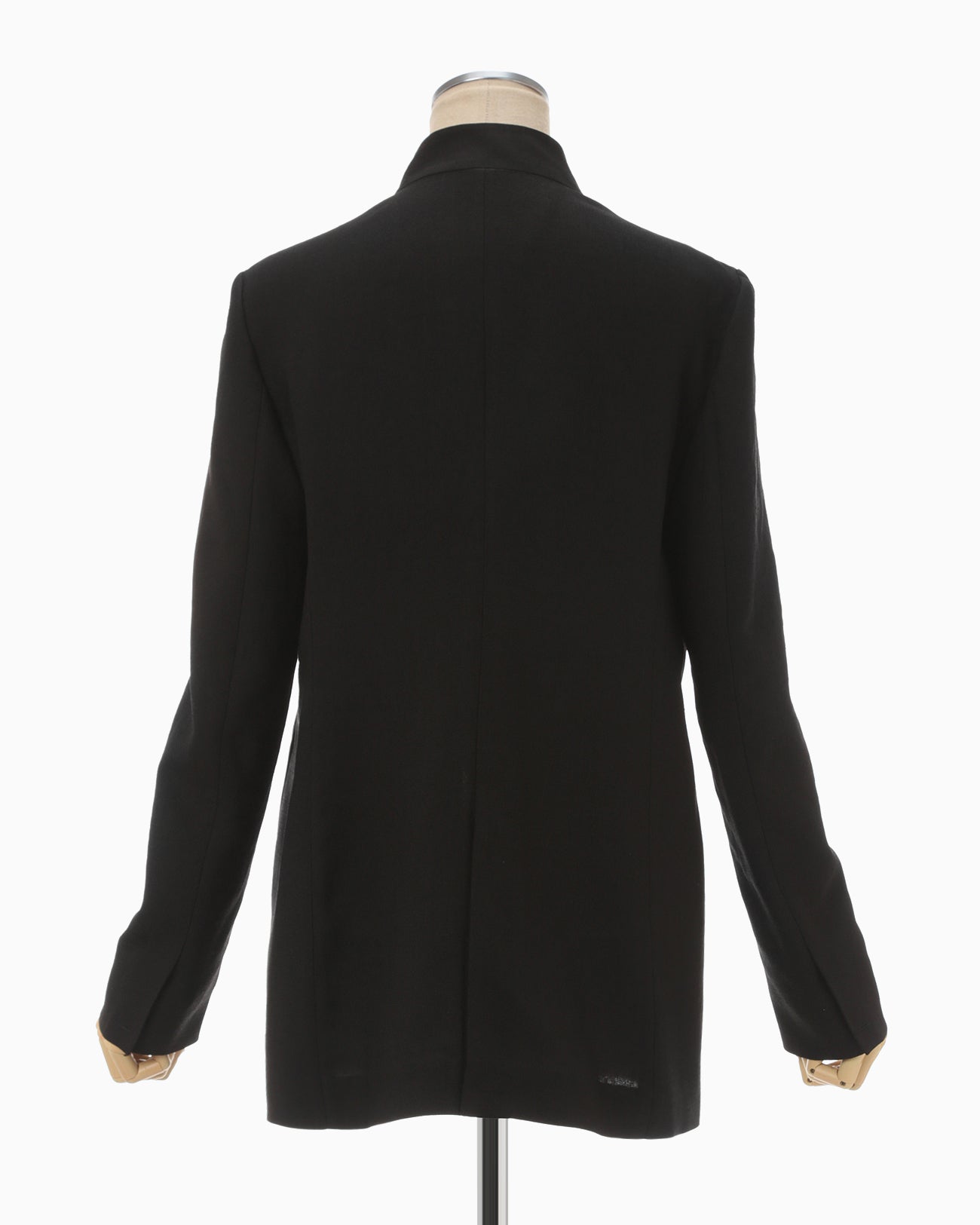 Linen Touch Triacetate Collarless Double Breasted Jacket - black