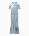 Landscape Graphic Sheer Knitted Dress - blue