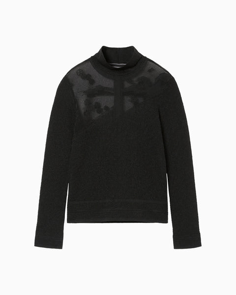 Landscape Graphic Sheer Knitted High Neck Top - black