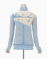 Landscape Graphic Sheer Knitted High Neck Top - blue