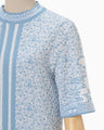 Landscape Graphic Sheer Knitted Crew Neck Top - blue