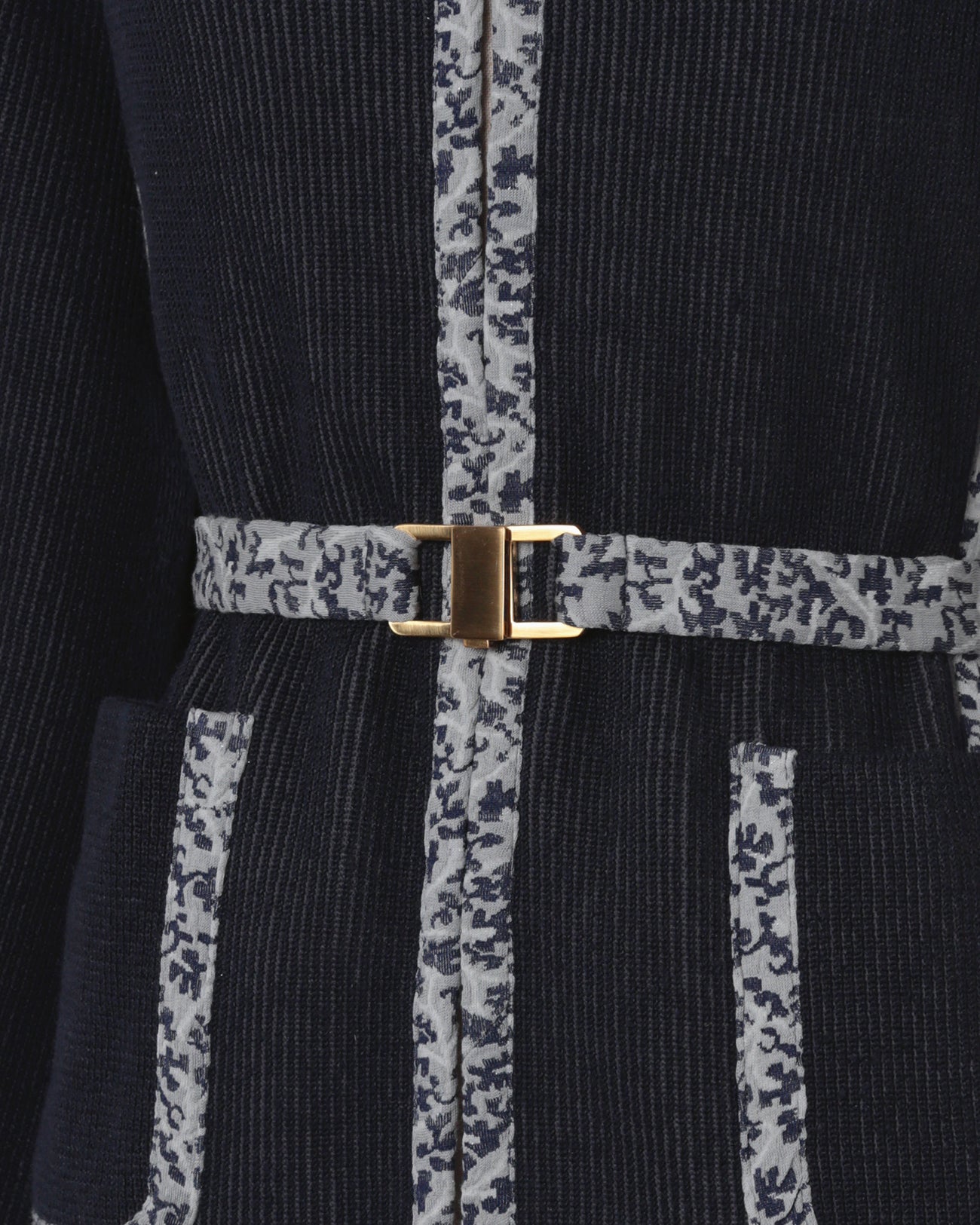 Double Face Floral Detail Knitted Jacket - navy