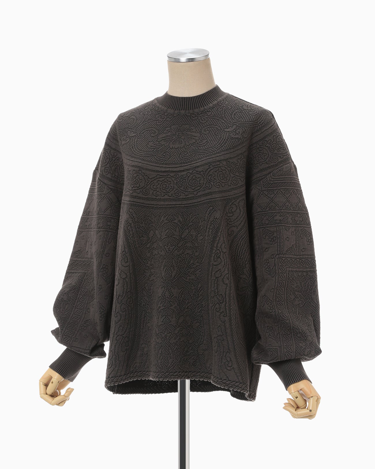 Floral Pattern Jacquard Washed Knitted Top - black