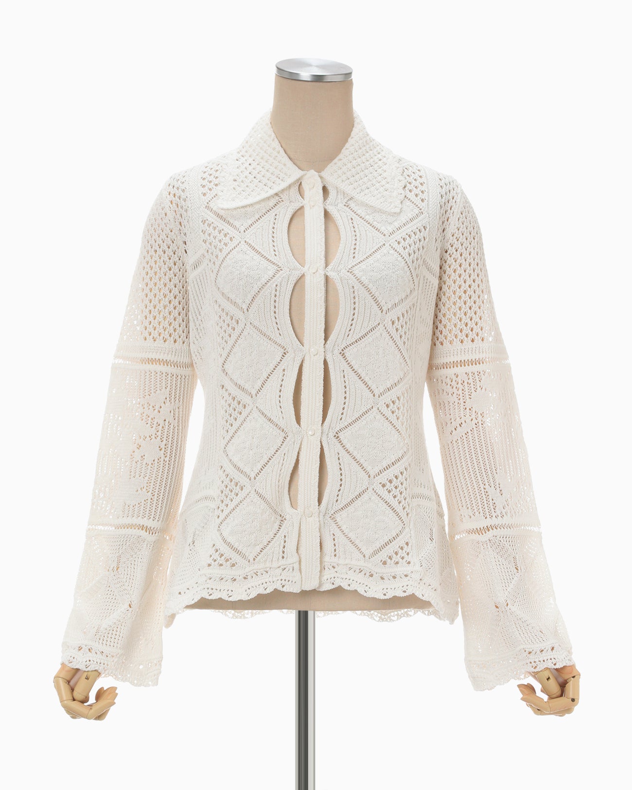 Cotton Lace Knitted Cardigan - white