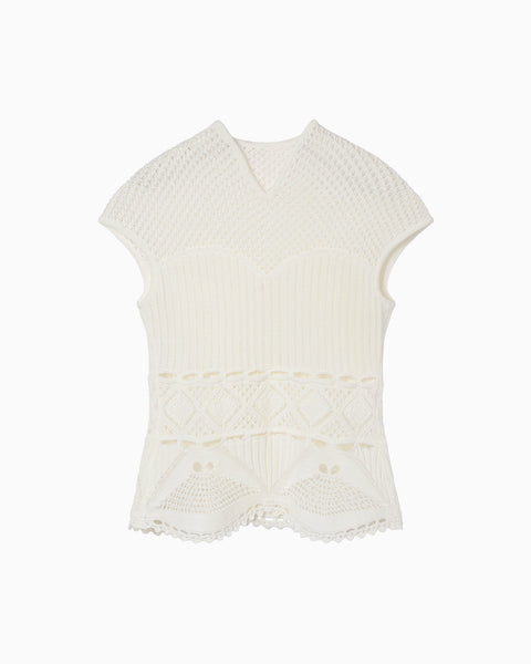 Cotton Lace Sleeveless Knitted Top - white