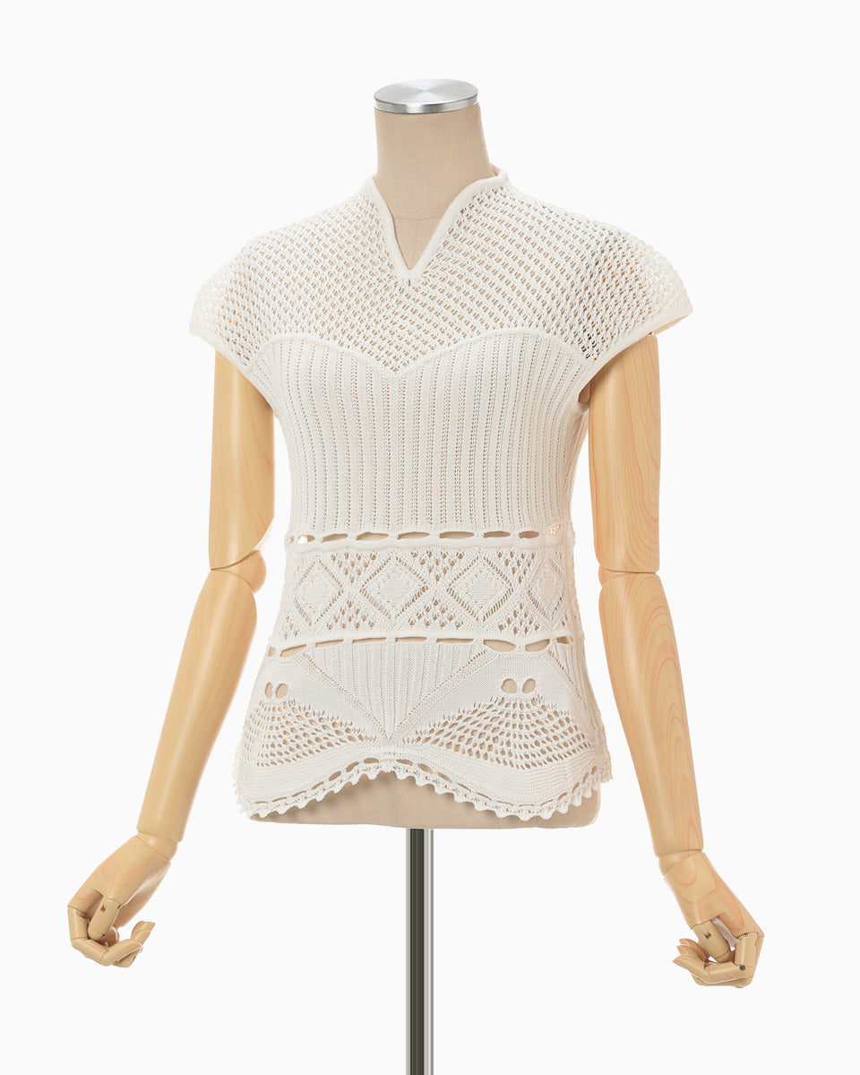 MM24SS-KN063 Cotton Lace Sleeveless Knitted Top - white