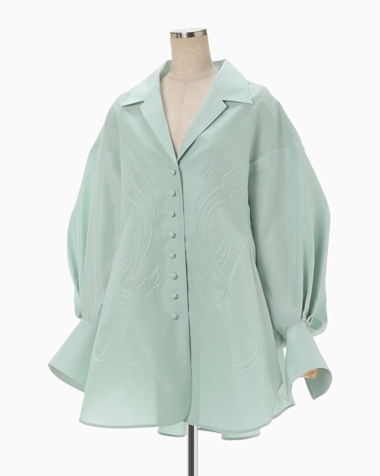 Floral Embossed Oversized Cotton Shirt - mint green