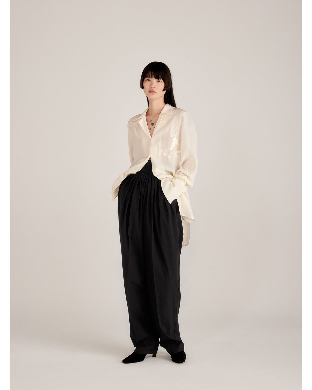 Dry Touch Cotton High Waisted Trousers - black