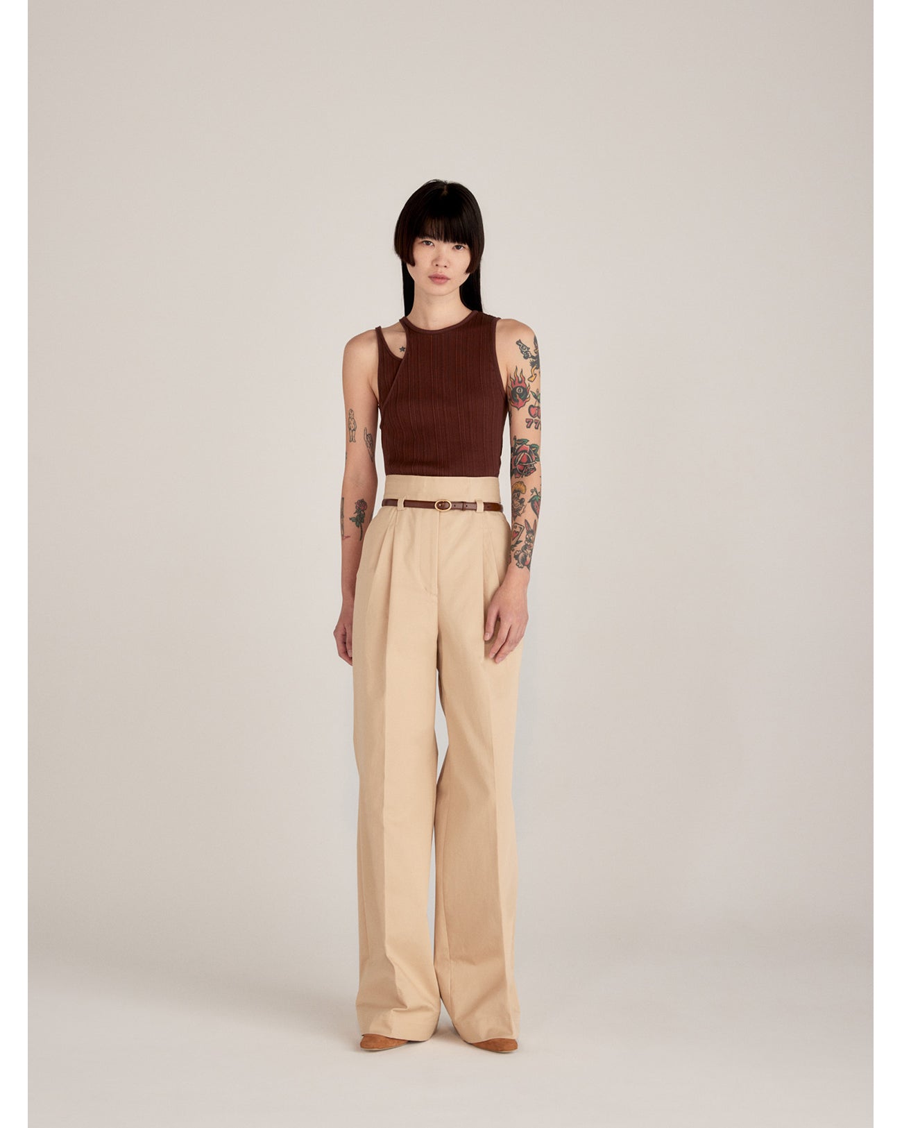 Cow Hide Narrow Belt - brown