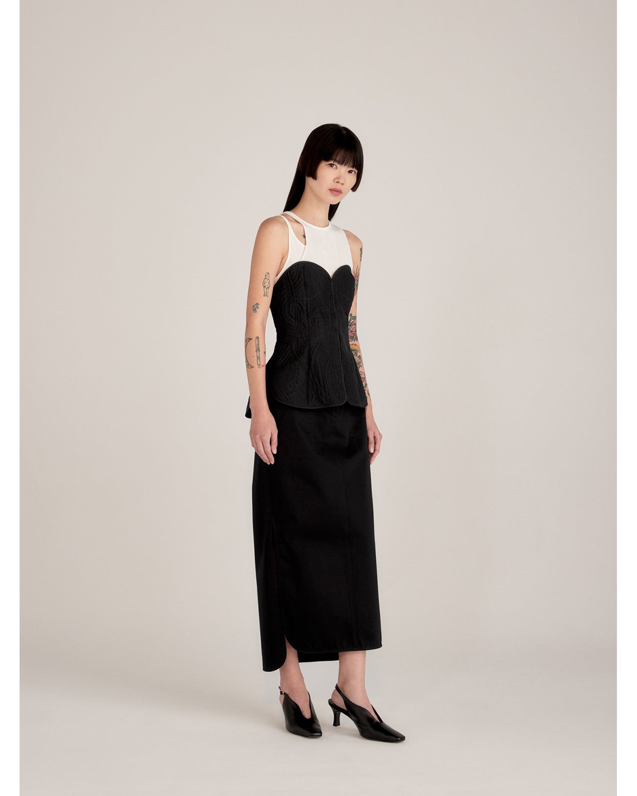 Cotton Chino Side Slit Skirt - black - Mame Kurogouchi