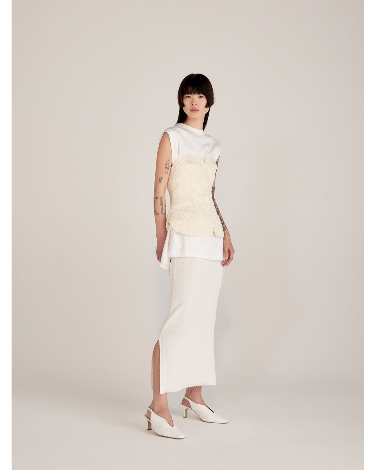 Suvin Cotton Jersey Emboridery Top - white - Mame Kurogouchi