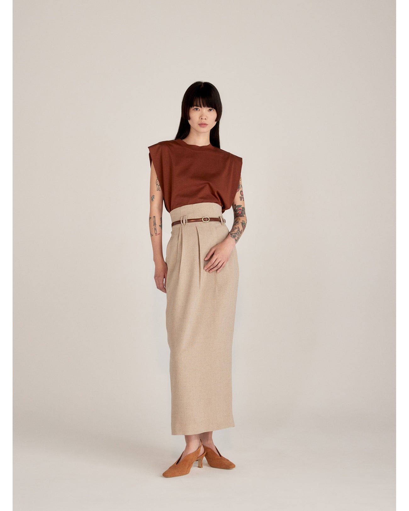 Linen Touch Triacetate Cocoon Skirt - beige - Mame Kurogouchi