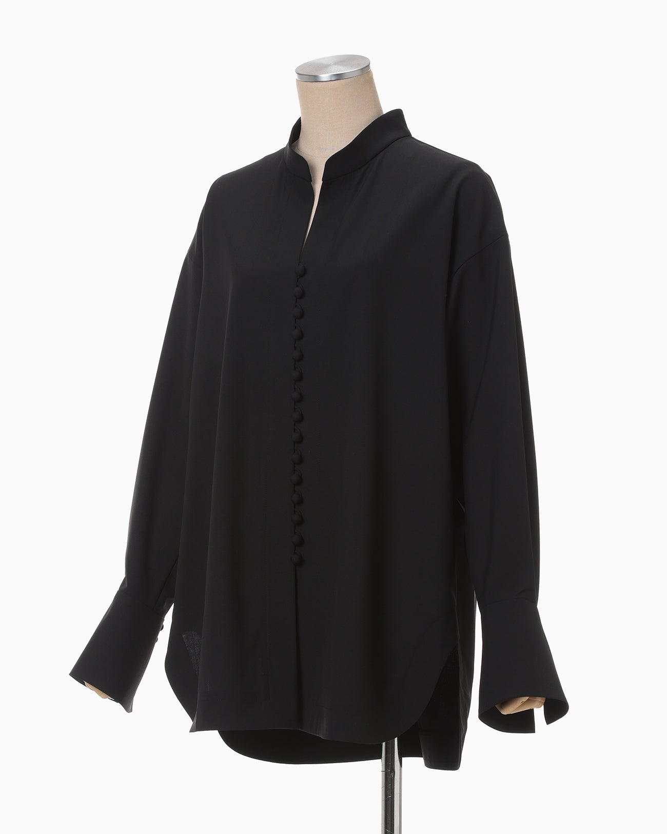Basic Wool Multi-Buttoned Blouse - black