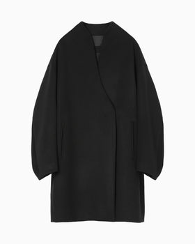 Wool Middle Length Collarless Coat - black