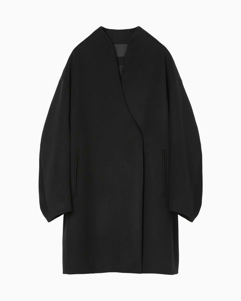 Wool Middle Length Collarless Coat - black