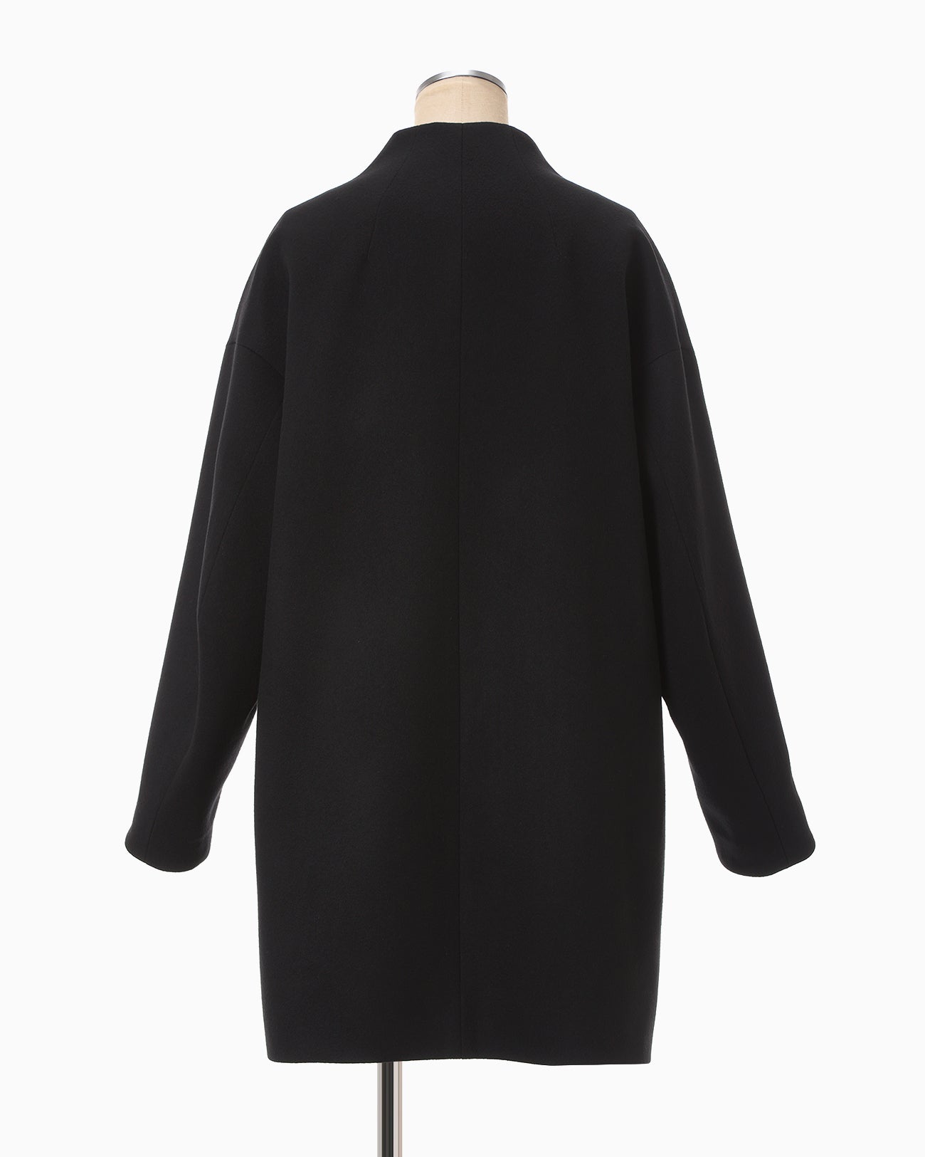 Wool Middle Length Collarless Coat - black - Mame Kurogouchi
